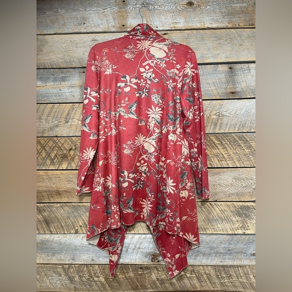 New Soft Surroundings Medium Draped Jacket Cardigan Rustic Botanical Faux Suede - Picture 13 of 15
